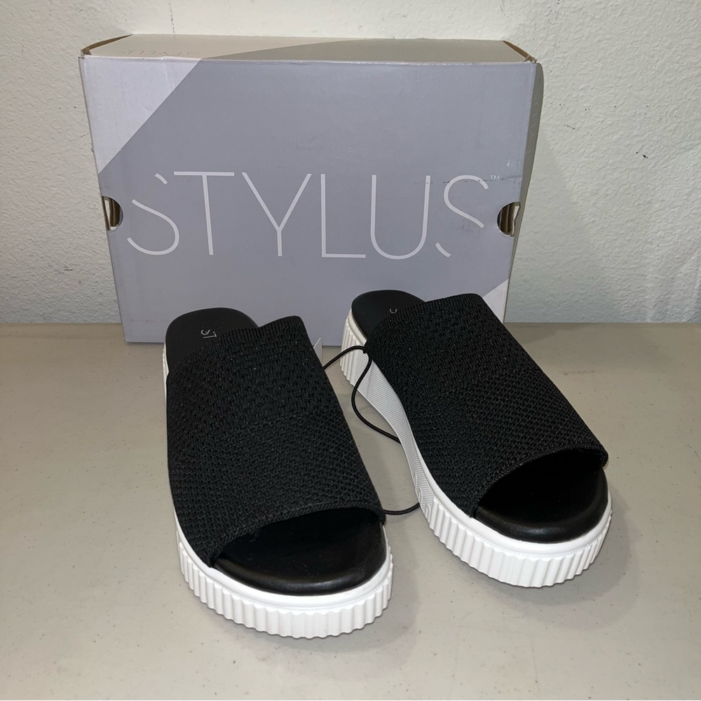 New Stylus Womens Dorando Slide Sandals Black White Platform Heel 6M, 6.5M, 11M